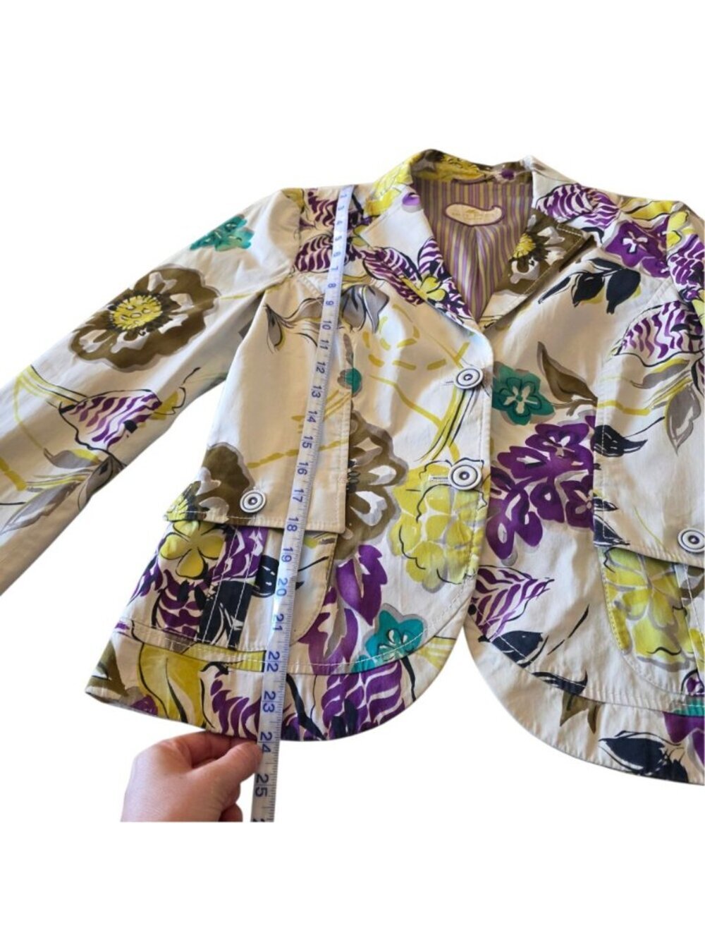 ETRO Milano Italy Floral Cotton Blazer Jacket Belted Purple Yellow IT 46 US 10 L - Picture 15 of 16